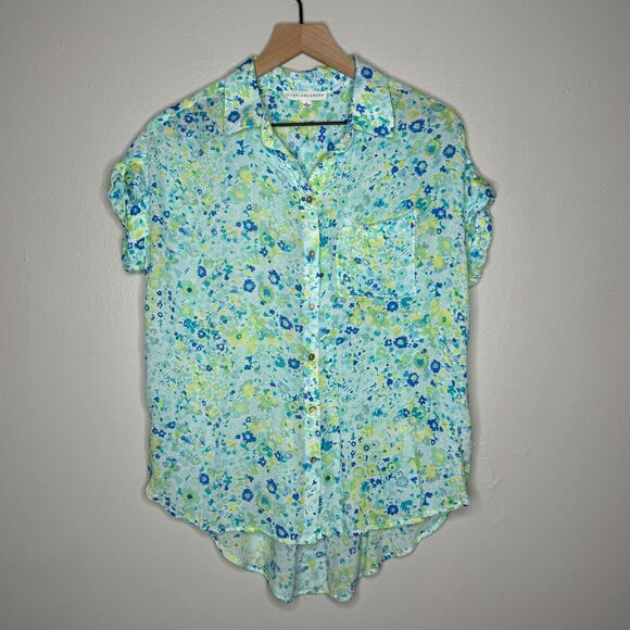 Jane + Delancey Womens Button Up Shirt Small Blue Green Floral Oversized Flowy - Picture 1 of 9